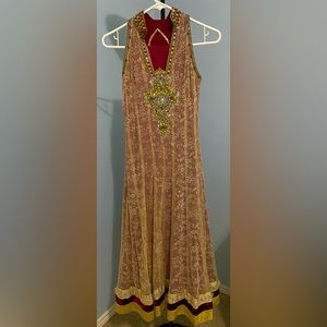 Cream red net anarkali kurta (Indian Pakistani Desi wear)